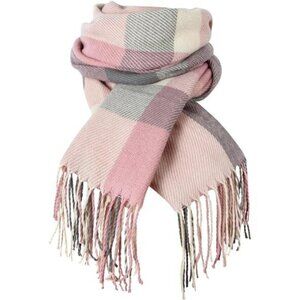 Pink Plaid Winter Scarf for Women Long Warm Shawl Wrap, Soft Big Grid Scarf